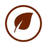 A brown leaf icon enclosed in a brown circle.